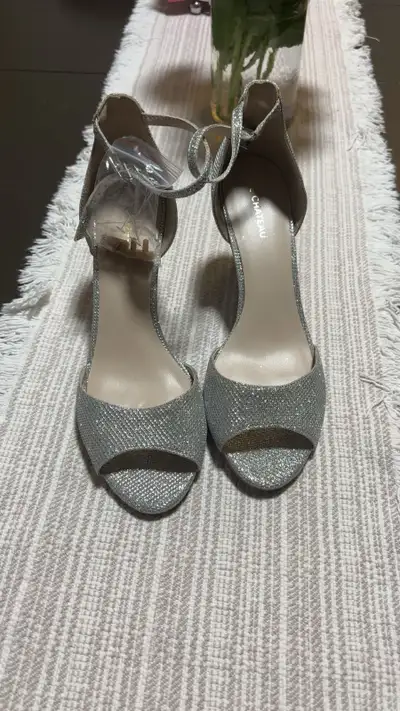 Le Château Silver Glitter Ankle-Strap Heeled Sandals – W Size 8, View more