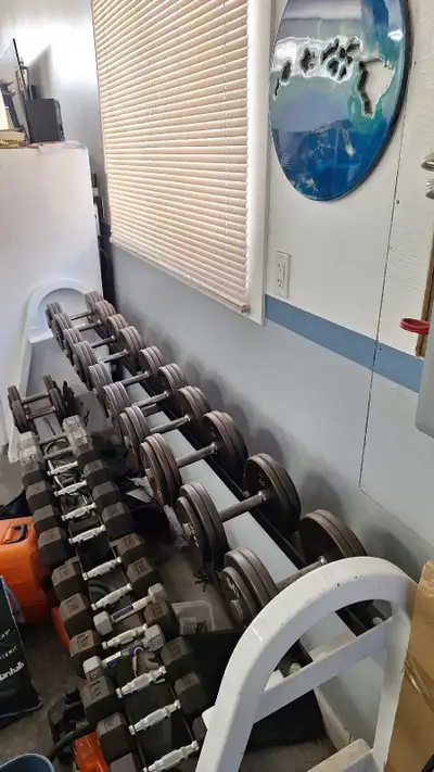 This is a great setup! With around 1000lb in dumbbells, dumbell rack and an adjustable Bow Flex benc...