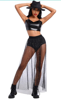 Mesh Sheer Tulle Maxi Sparkle Skirt - Size M, Blac