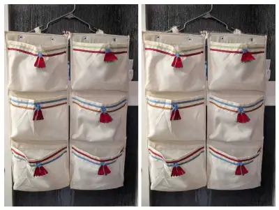 20$ ikea lot 4 pochettes de rangement (pr livre/linge) a fixer , View more