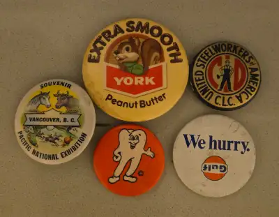 5 Vintage 1960's-70's Pinback Buttons, View more