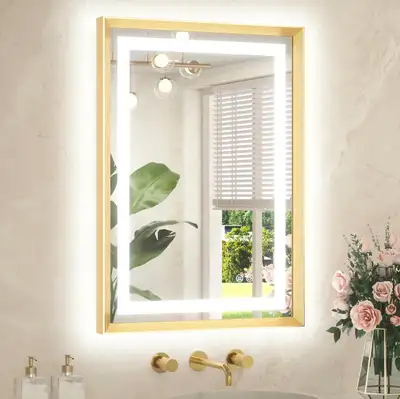 TETOTE 22 x 30 Inch Gold LED Bathroom Mirror with Frame, View more