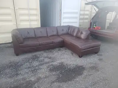*Free Delivery* Large Real Leather Sectional Couch Sofa w Chaise, View more