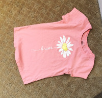 T-shirt Daisies Printed Short Sleeve Tee Tops Pink Sz 7-8