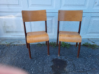 Two beechwood stacking children's chairs