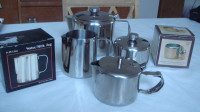Two Stainless Steel Teapots , Creamer /sugar set,  All $16