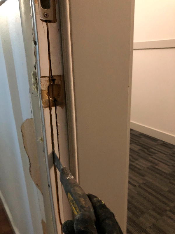 Cracked DOOR FRAME. we Will fi$ DOOR IS NOT CLOSING EASY, dead b in Other in Edmonton