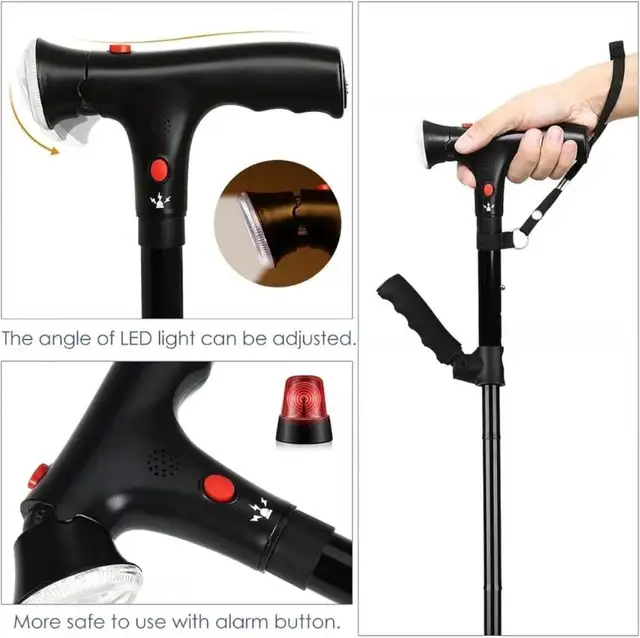 New Foldable Walking Cane With Quad Base, Light and Alarm in Health & Special Needs in Calgary - Image 6