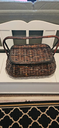 Vintage Rattan swing handle gathering basket