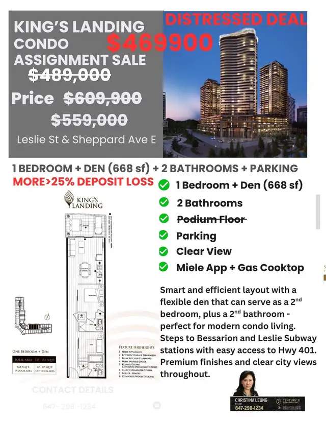 SELLING LOSS  - ASSIGNMENT 1+DEN+ 2 BATHS KING’s LANDING in Condos for Sale in City of Toronto - Image 2
