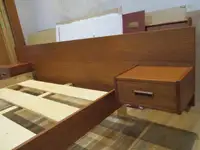 MCM, Teak Queen Bed Frame with 2 Floating Tables