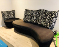Great Condition 2Pc Black Zebra Sofa with matching Swivel Seat