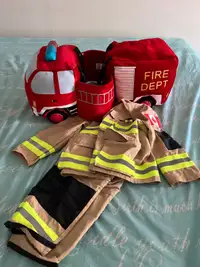 Fire truck toddler costume with plush wearable fire truck 