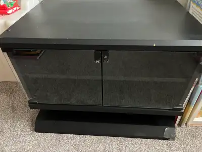 Black glass-door TV Stand with shelves – sturdy & functional, View more