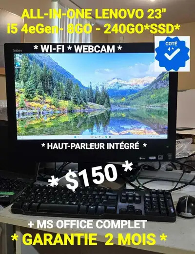 ORDINATEUR TOUT-EN-UN LENOVO 23"-i5 4eGen-8GO-240GO, View more