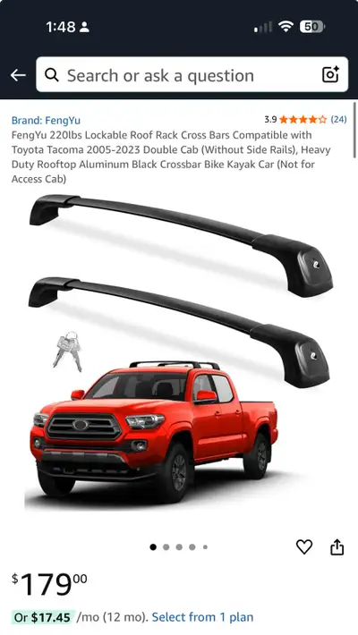 Brand New - Enhance your Toyota Tacoma (2005-2023 Double Cab) with these FengYu 220lbs Lockable Roof...