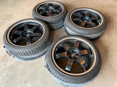20” OEM Nissan GTR Black Edition Rays Wheels Bridgestone Blizzak LM-25 Tires Fronts are 255/40RF20 R...