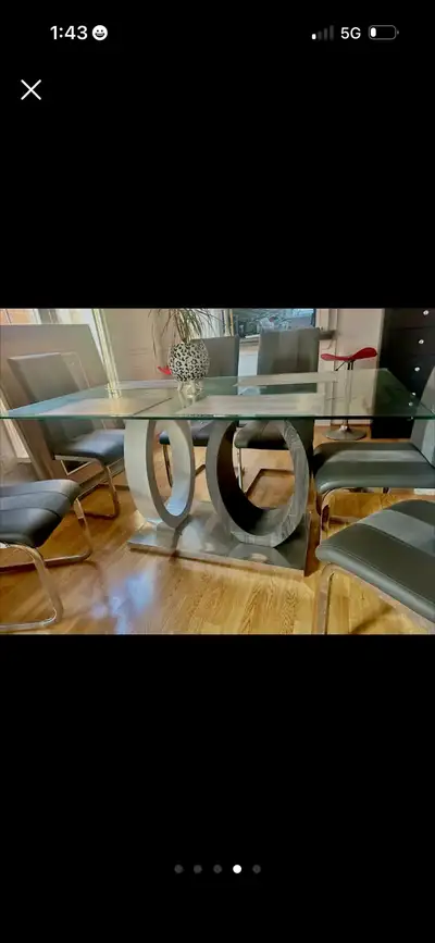 Glass dining table with 6 chairs, View more