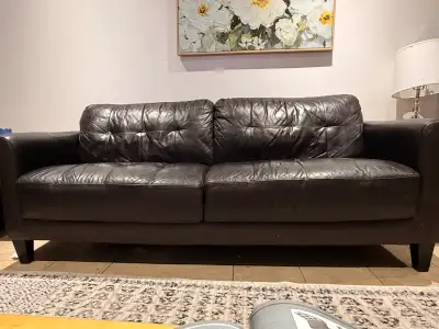 Dark Brown Leather Tufted Sofa, View more
