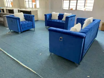 Sofa new in box 3 pcs set in premium blue velvet, View more