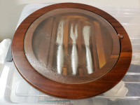  Bowring cheese/appetizers round wooden board and knife set, new