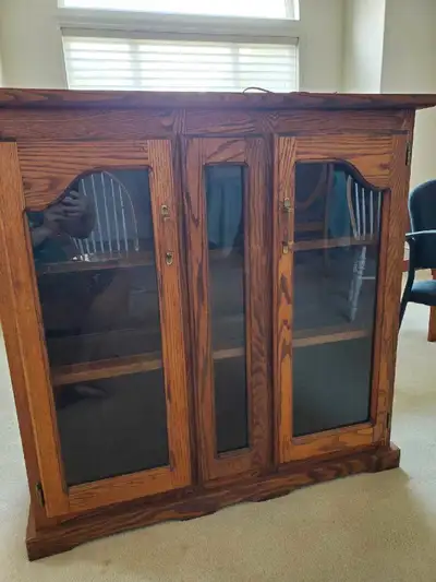 solid oak hutch with interior lighting, View more