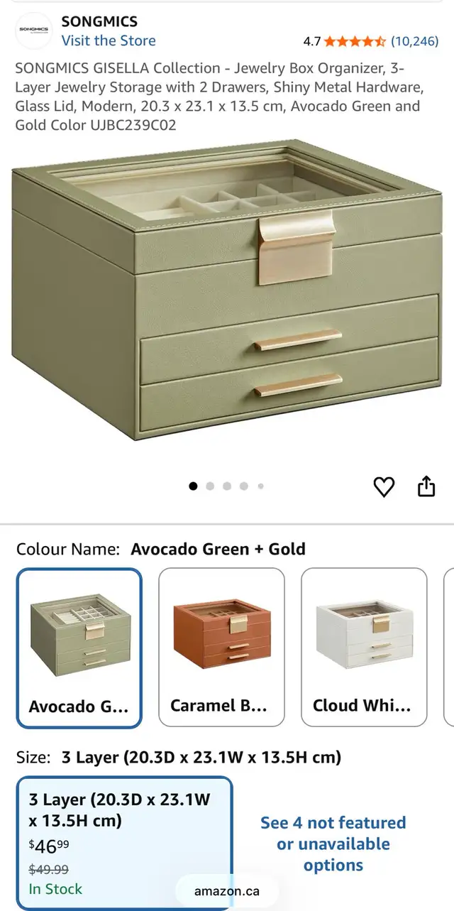 SONGMICS GISELLA Jewelry Box – Avocado Green & Gold in Jewellery & Watches in Oshawa / Durham Region - Image 8