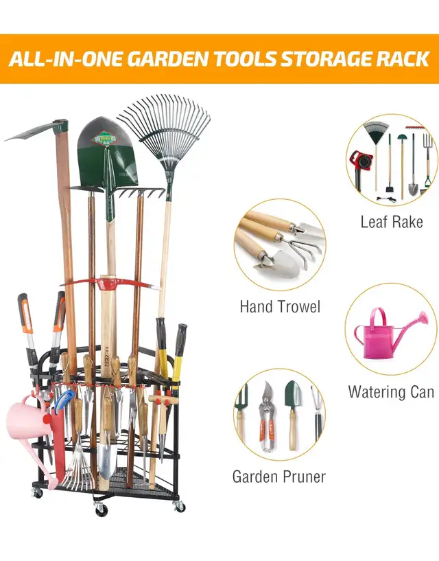 PLKOW Garden Tool Organizer with Wheels and Storage Hooks, Roll in Tool Storage & Benches in Hamilton - Image 3
