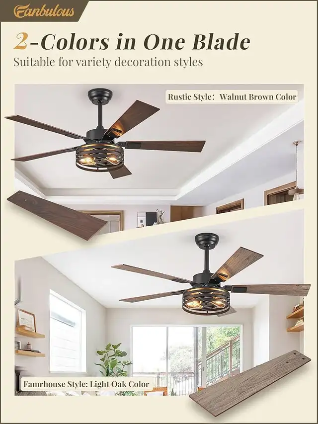 AFarmhouse Caged Ceiling Fans with Lights and Remote, 48 Inch in Indoor Lighting & Fans in Mississauga / Peel Region - Image 4