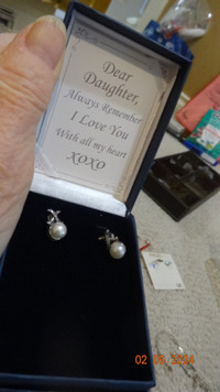 Earrings, for Dear Daughter xoxo in case, mint, diamonds,pearls