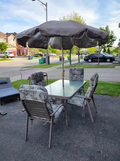 Patio Dining Table with 4 chairs and Umbrella, View more