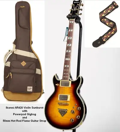 Never-player Ibanez AS420 electric guitar with matching gigbag, View more