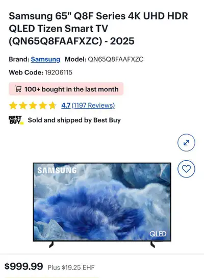 Samsung 65" Q8F Series QLED 4K UHD HDR Smart TV, View more