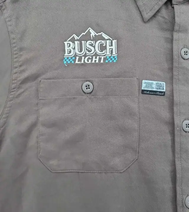 Busch Light Racing Work Shirt Mens XL Brown Embroidered