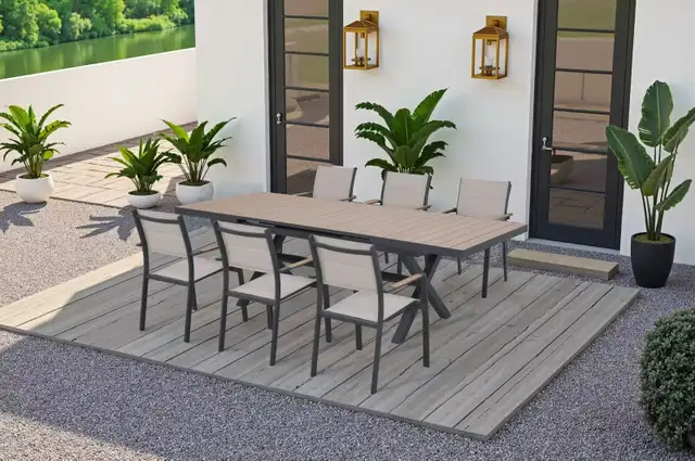 Luxury Automatic Extension Dining Table, Aluminum Frame + Teak in Dining Tables & Sets in City of Toronto - Image 5