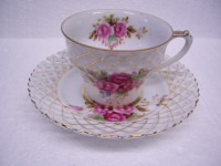 Vintage Castle Rose Design Cup & Pierced Saucer