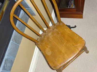 CHAIR: child-sized,  vintage, rounded back. excellent condition, View more