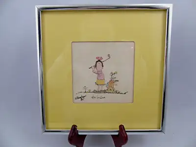 Metal frame and glass covered a ink and water color painting titled " the Golfer"The date is 1977, S...