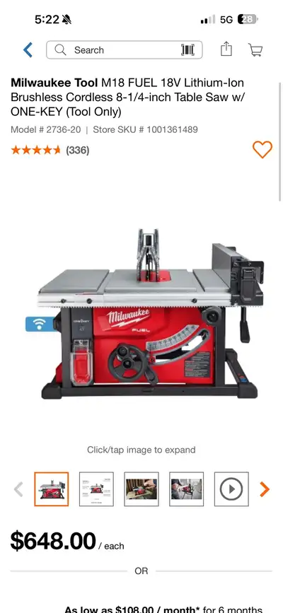 Milwaukee table saw, View more