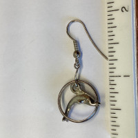 Single Silver Toned Hoop with Dolphin Pierced Earring