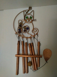 Large Cat wind chime made of copper