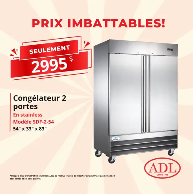 congélateur vitré 2 portes neuf in Industrial Kitchen Supplies in Laval / North Shore - Image 3