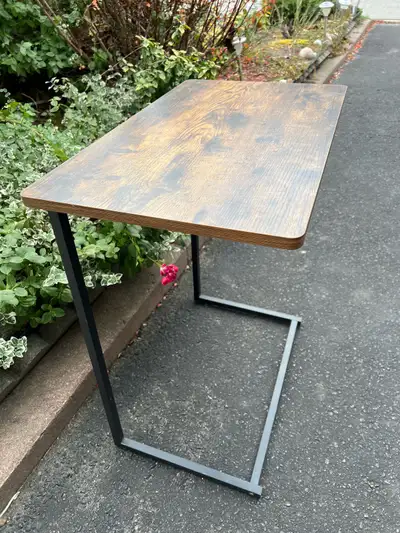 C-Table- Walnut Stained Wood Top & Black Metal Base, View more
