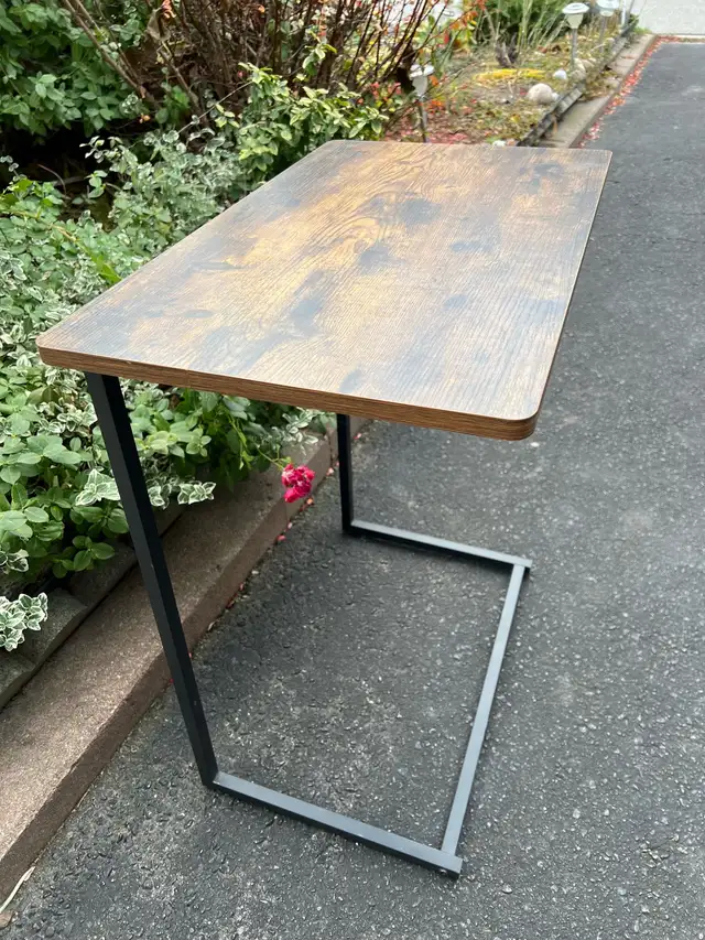 C-Table- Walnut Stained Wood Top & Black Metal Base in Other Tables in Mississauga / Peel Region - Image 2