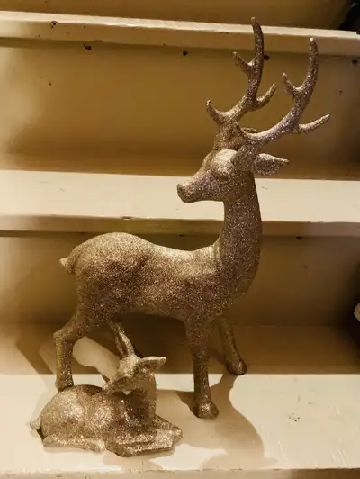 Gold Sparkly Christmas Mother Deer & Fawn Decorations , View more