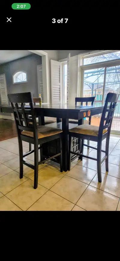 Free delivery used Dark Wood Counter Height Table with 4 Chairs, View more