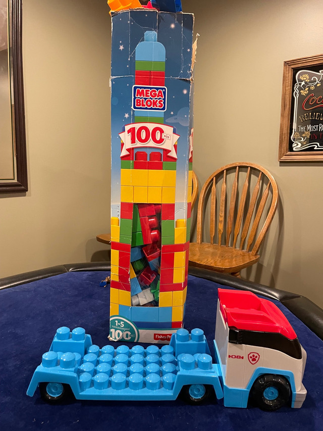 Mega Bloks 100 piece box with Paw Patrol transport truck in Toys & Games in Kingston