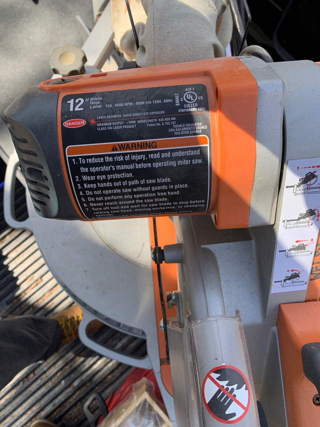 Ridgid 12” 15amp compound miter ‘chop’ saw in Power Tools in Peterborough - Image 2