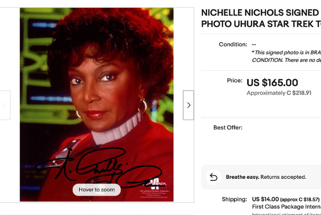 Star Trek  - Nichelle Nichols - Comm Officer Uhura Autograph in Arts & Collectibles in Trenton - Image 2