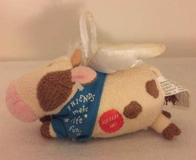 Approximately 7" long, very good condition It moos three times when you squeeze it. hanging